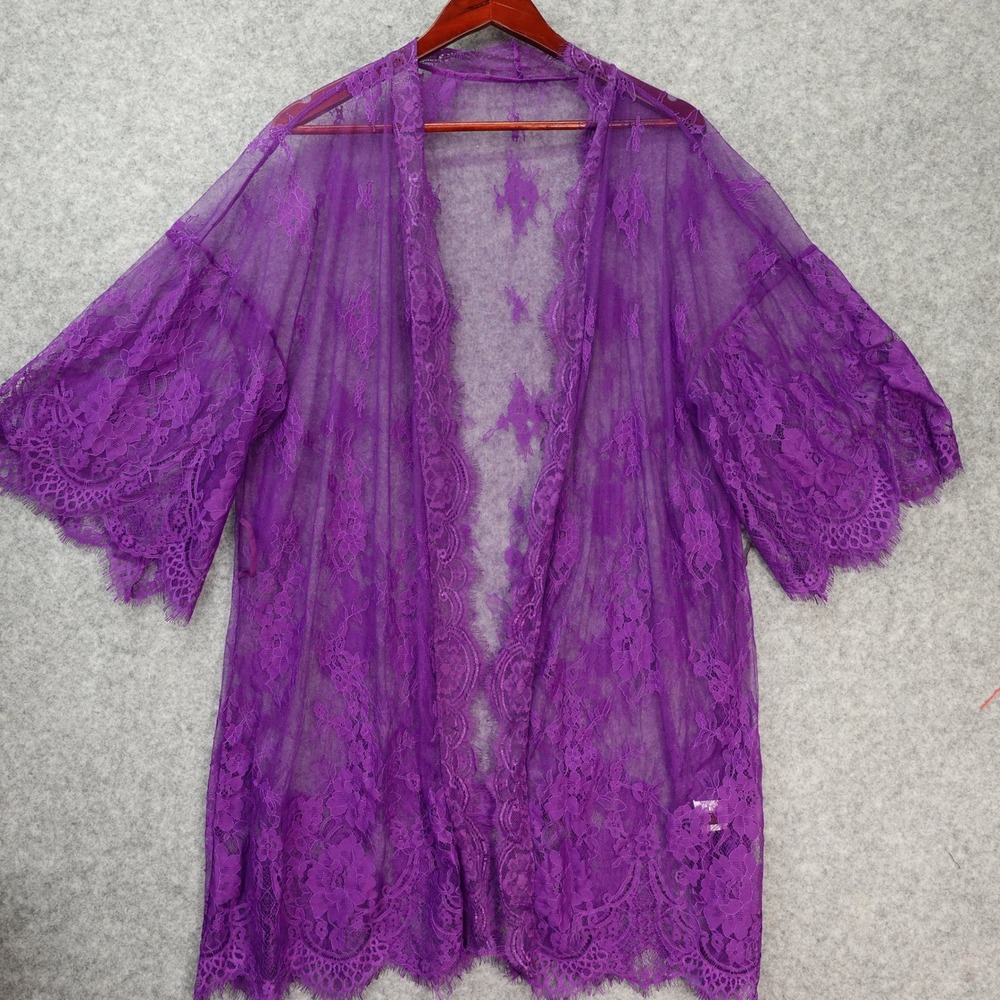 Lace Kimono Robe Women 3XL Purple Mesh Babydoll Nightgown Sexy Lingerie AVIDLOVE